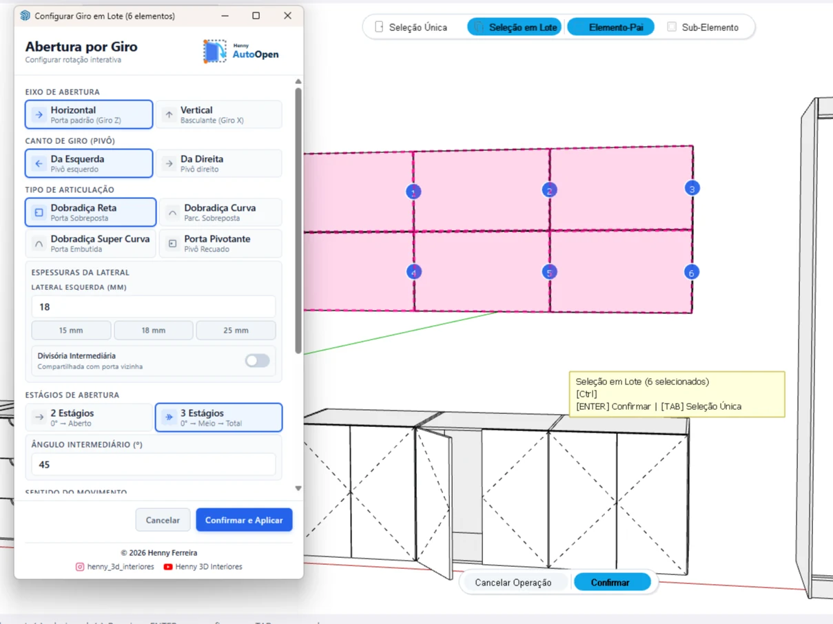 Interface do Henny AutoOpen no SketchUp